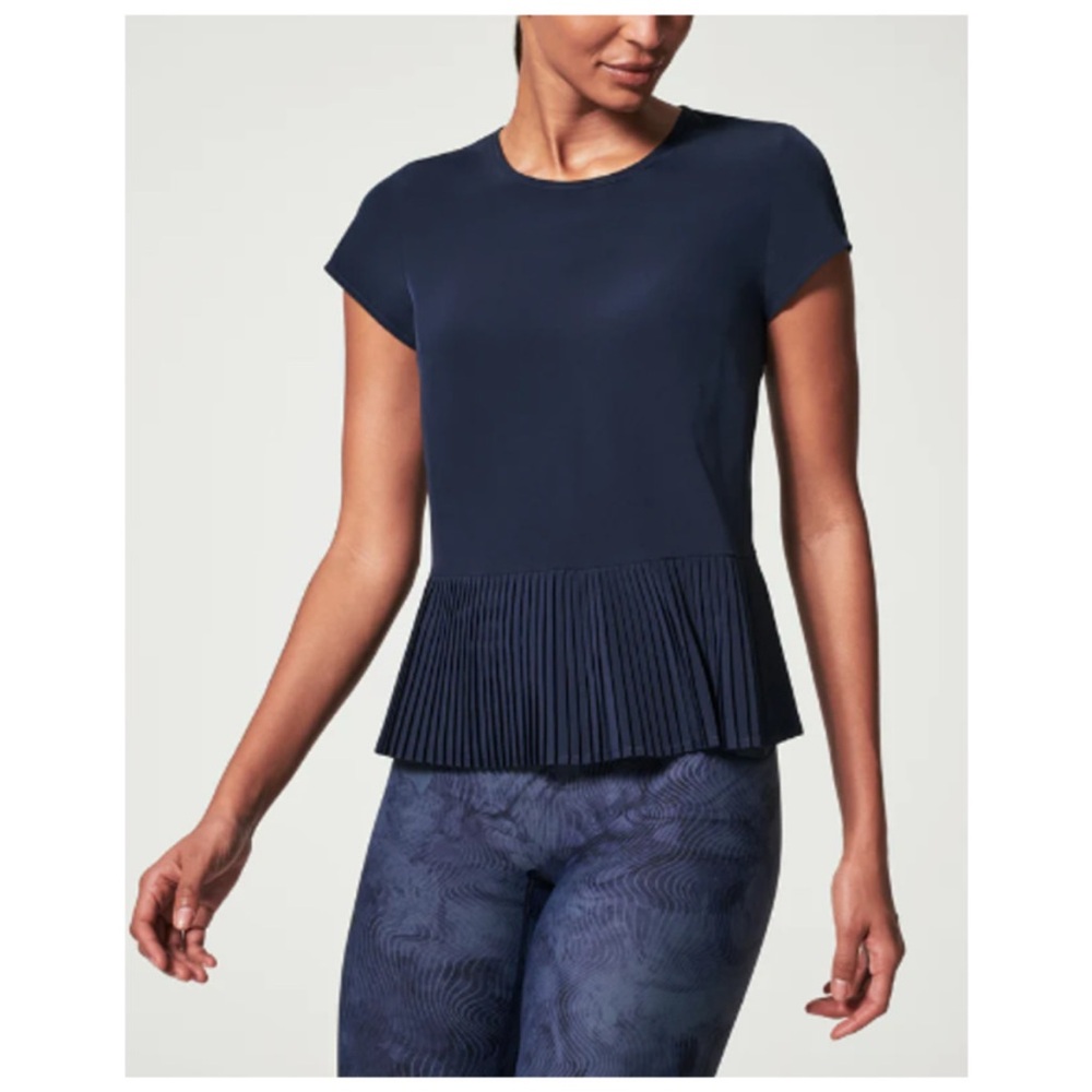 Spanx Yes, Pleats! Midnight Navy Tee‎ Shirt Size Medium